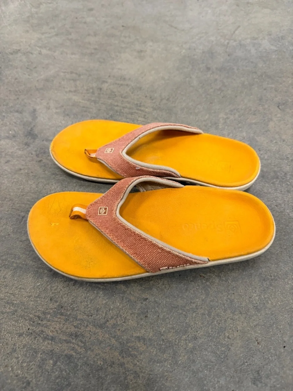 Women’s Orange Footbed Sandals with Rust Fabric Straps - Picture 2 of 3